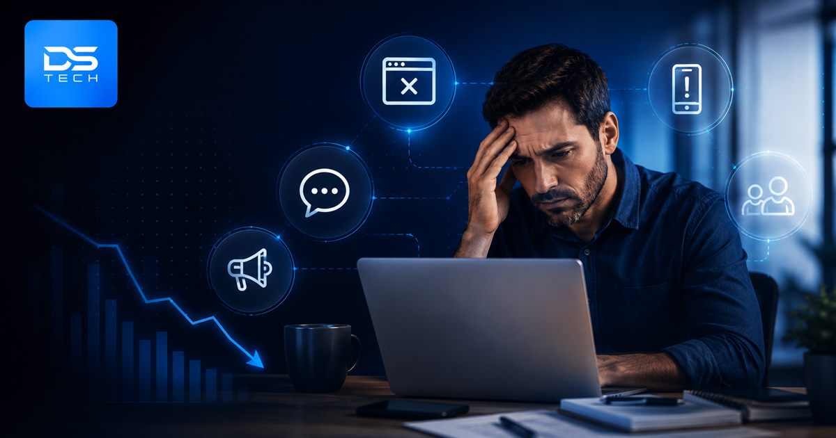 Ícone de alerta representando os sinais de falta de estrutura digital no negócio
